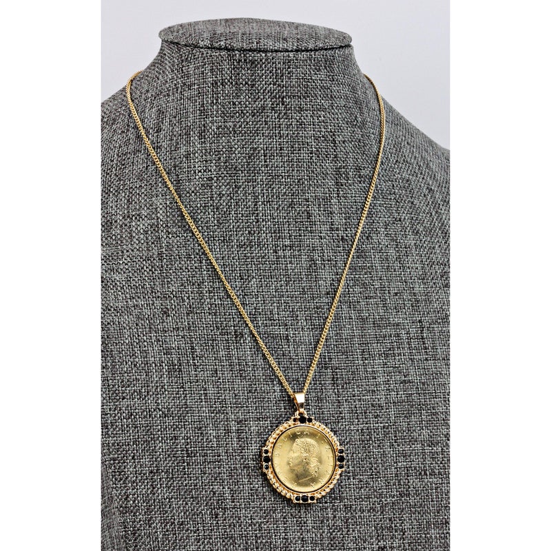 American Coin Treasures Italian 20 Lira Coin Pendant Necklace - Lire Goldtone Pendant with Faceted Round Jet Glass Stones| Italy Medallion Pendant - Image 3
